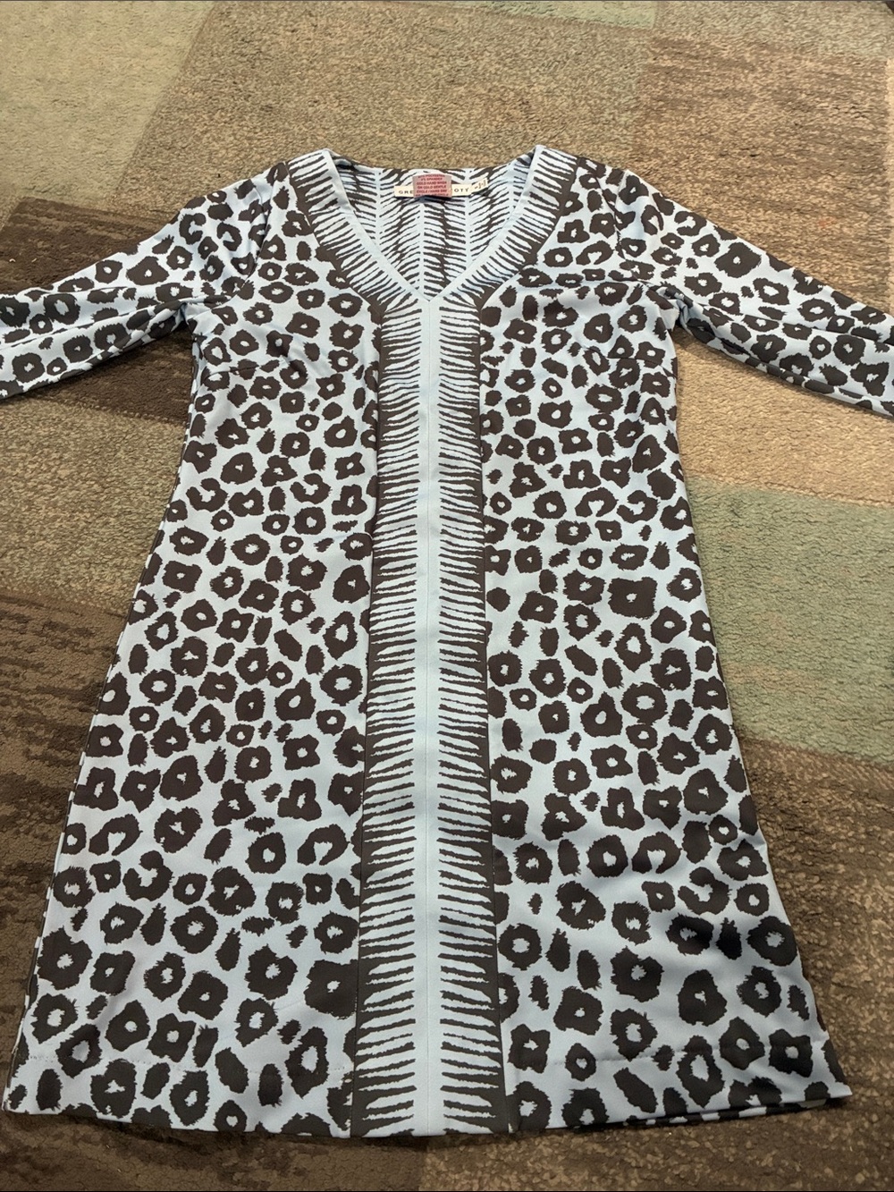 Gretchen Scott Designs Blue Dress with Leopard Print